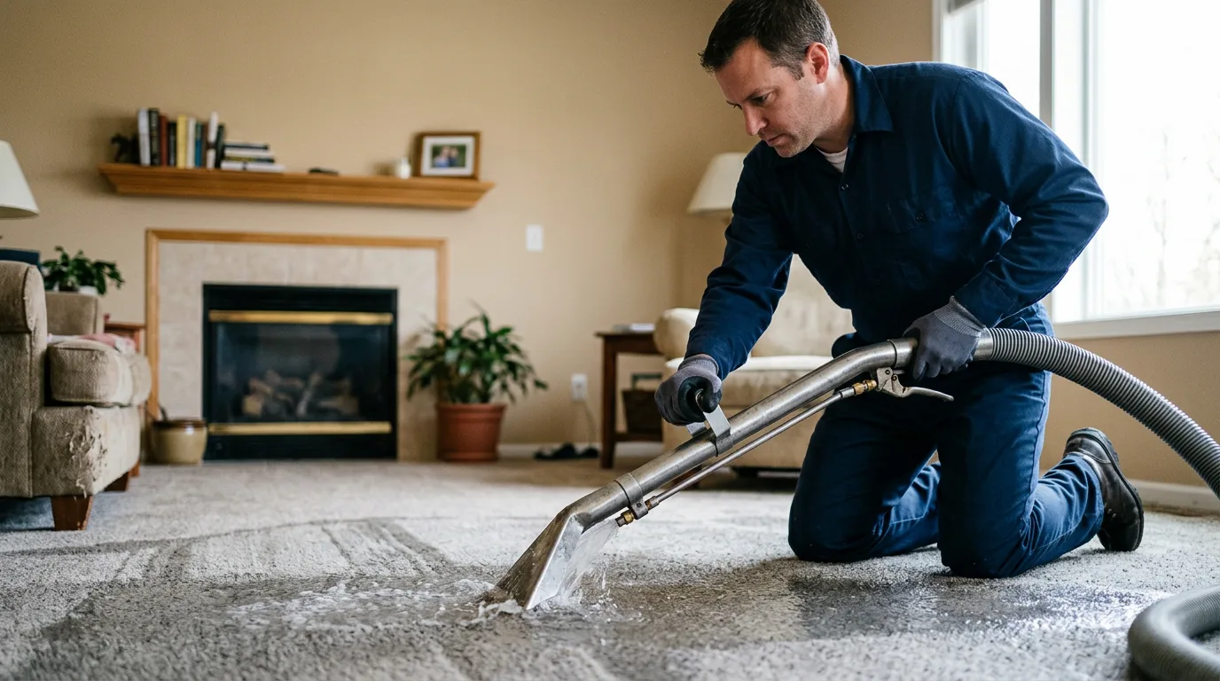 Water damage restoration technician working near Angola, IN
